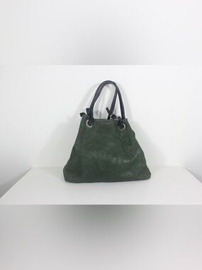 Vintage Mia Tomazzi Slouchy Hobo Leather Bag Dark GreenPaisley Pattern Black